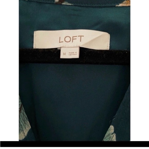 LOFT Teal Feather Print Babydoll Dress - Picture 8 of 10